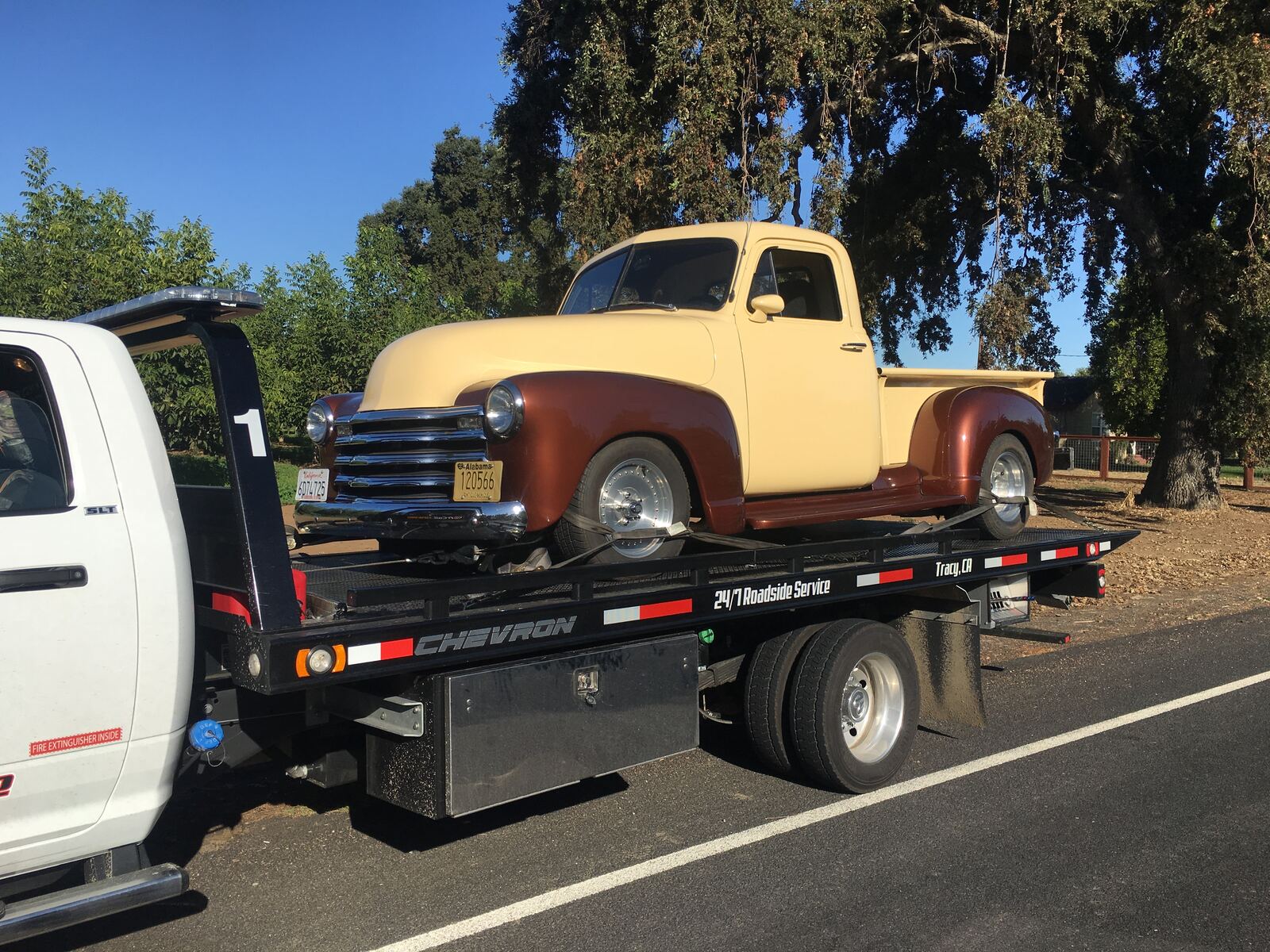 Classic car towing Tracy CA - vintage Chevy